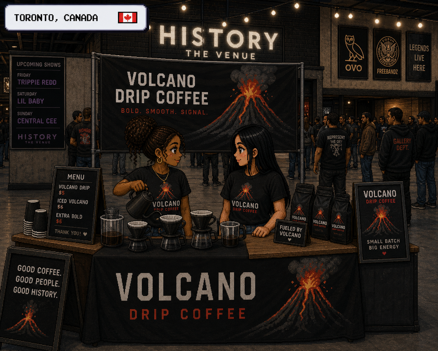 kiah and tina at volcano drip popup
